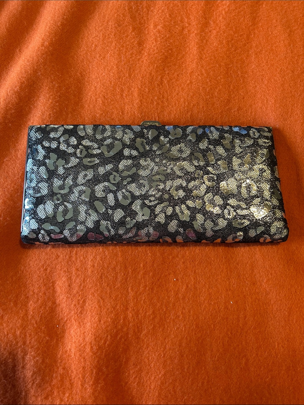 Lodis Metallic Leopard Long Wallet clutch - Black & Silver